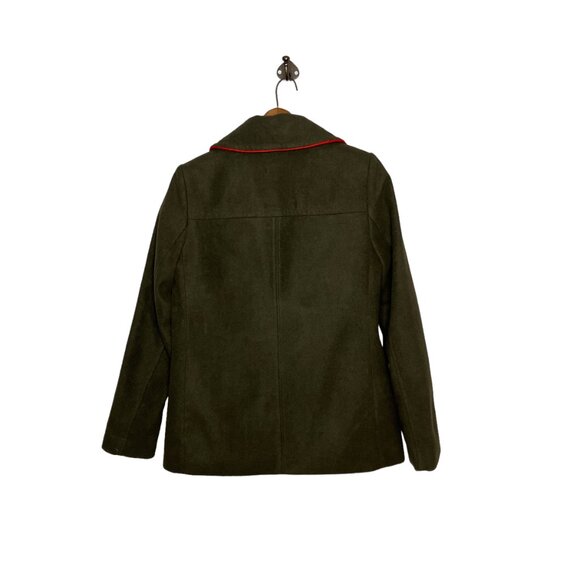 Express XS Army Green Orange Piping Double Breasted Vegan Wool Peacoat Pea Coat - Picture 6 of 8